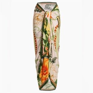 NWT Agua Bendita marine ete scarf Floral Print maxi Sarong Wrap tassel coverup